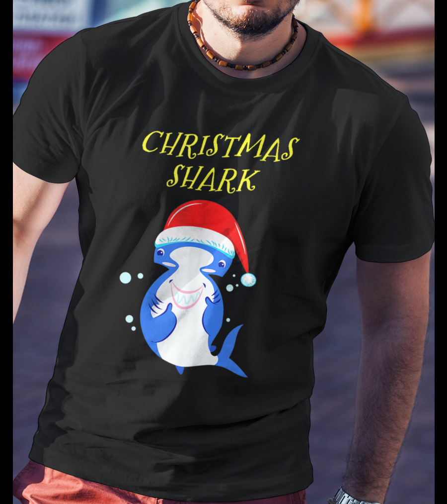 Christmas Shark Hammerhead Santa Hat T-Shirt