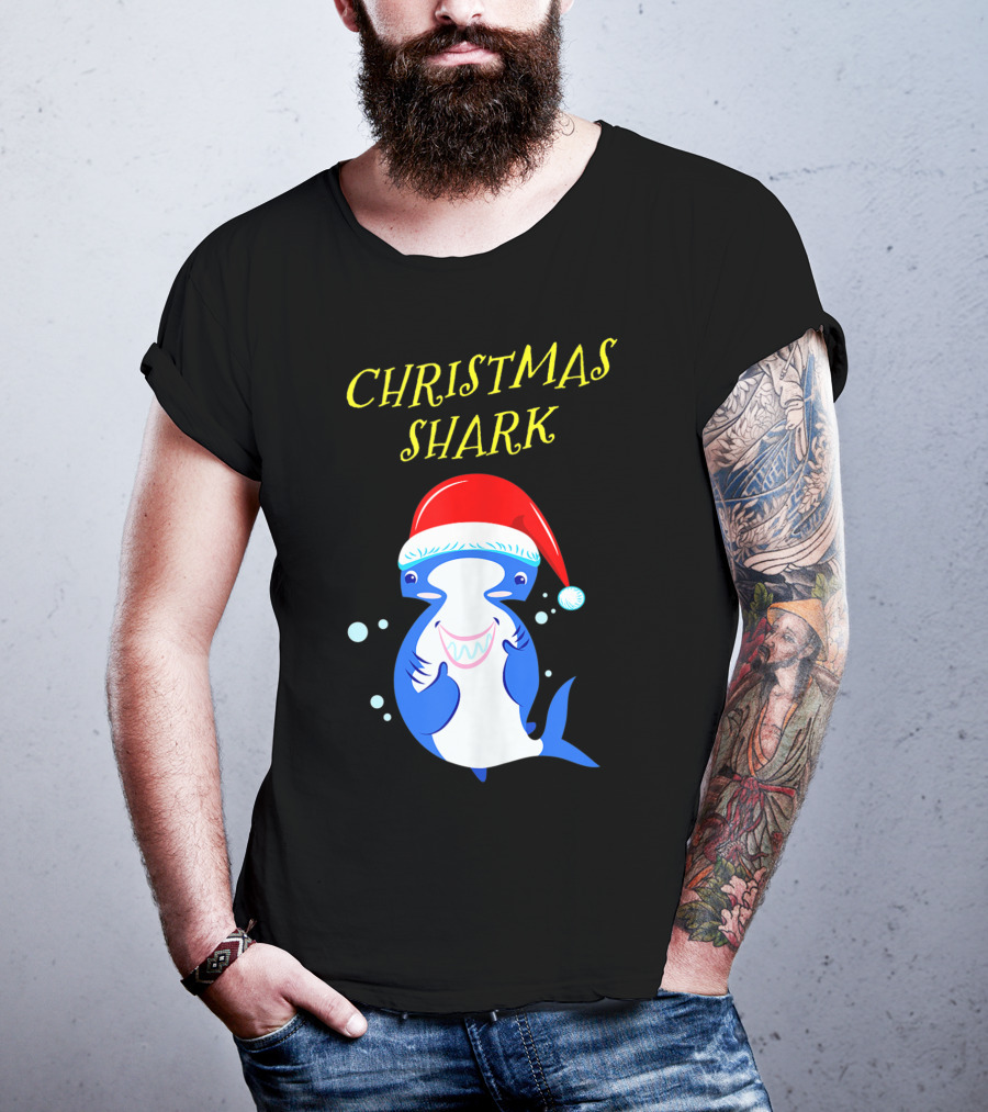 Christmas Shark Hammerhead Santa Hat T-Shirt