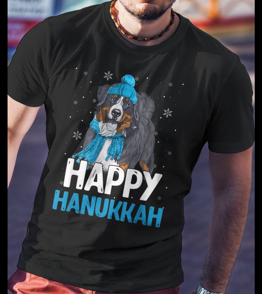 Happy Hanukkah Bernese Mountain Dog Winter Scarf And Hat T-Shirt