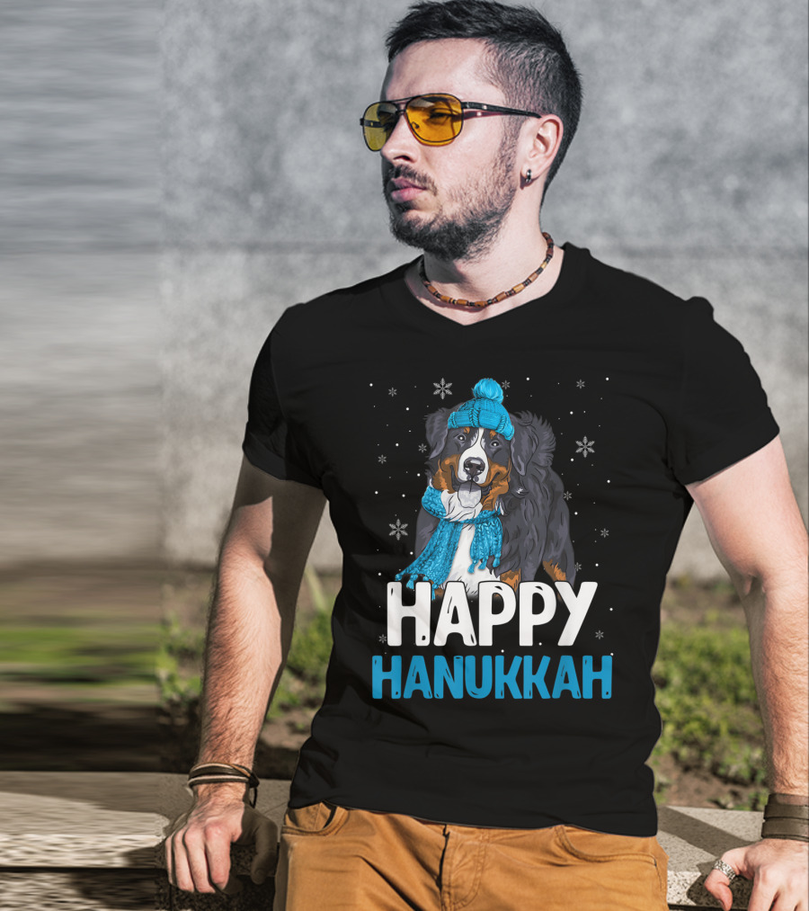 Happy Hanukkah Bernese Mountain Dog Winter Scarf And Hat T-Shirt