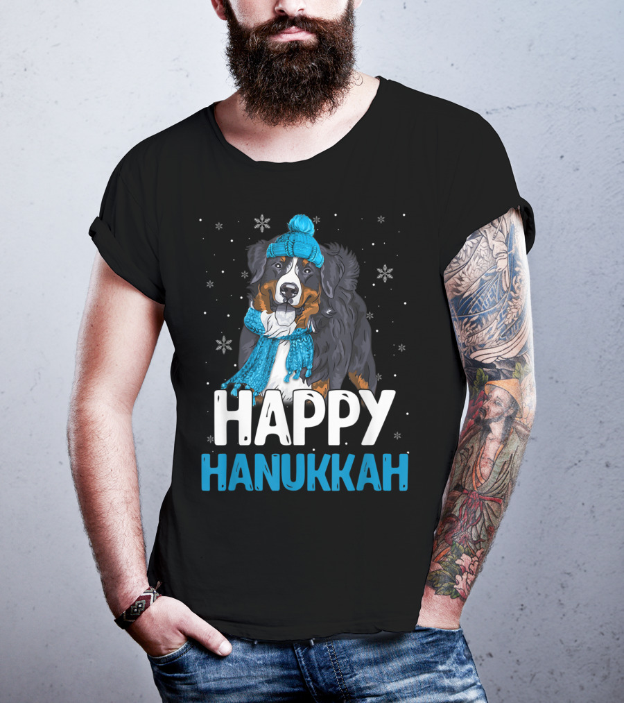 Happy Hanukkah Bernese Mountain Dog Winter Scarf And Hat T-Shirt