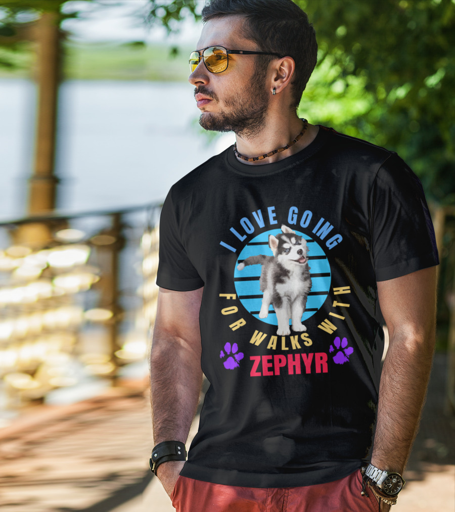 I Love Going For Walks With Zephyr Pomsky Paws T-Shirt