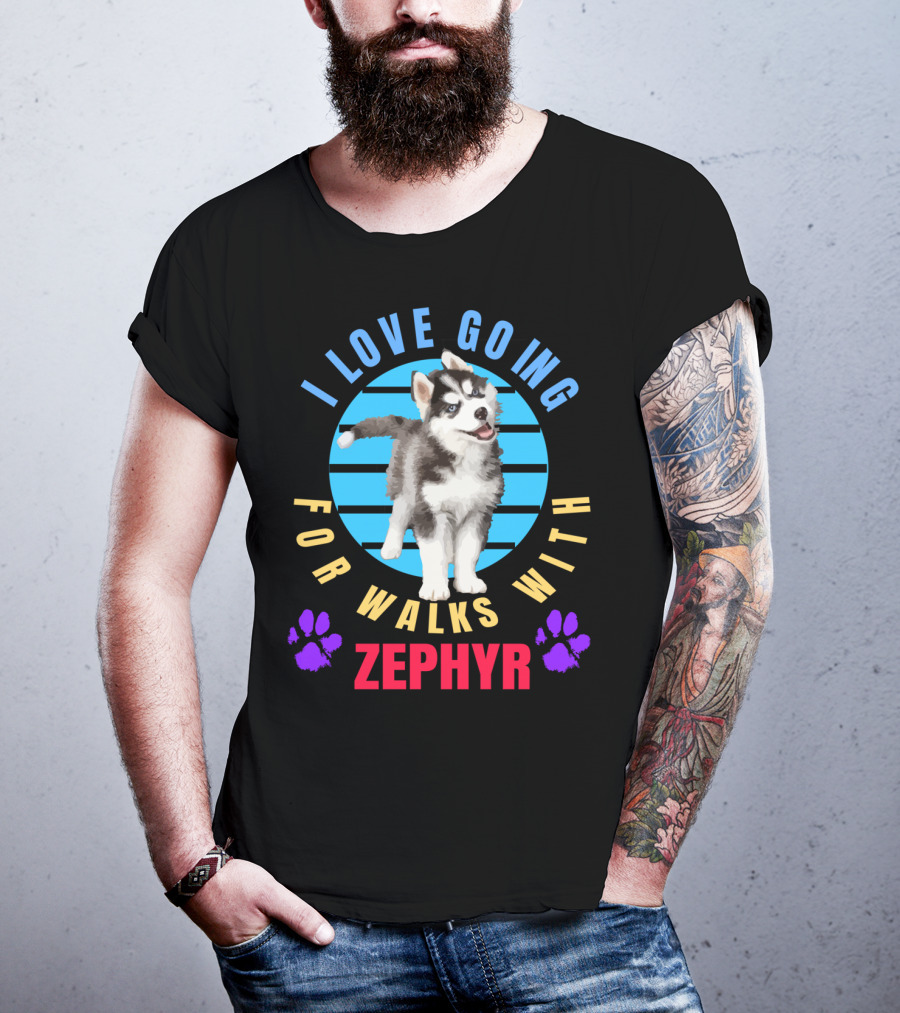 I Love Going For Walks With Zephyr Pomsky Paws T-Shirt