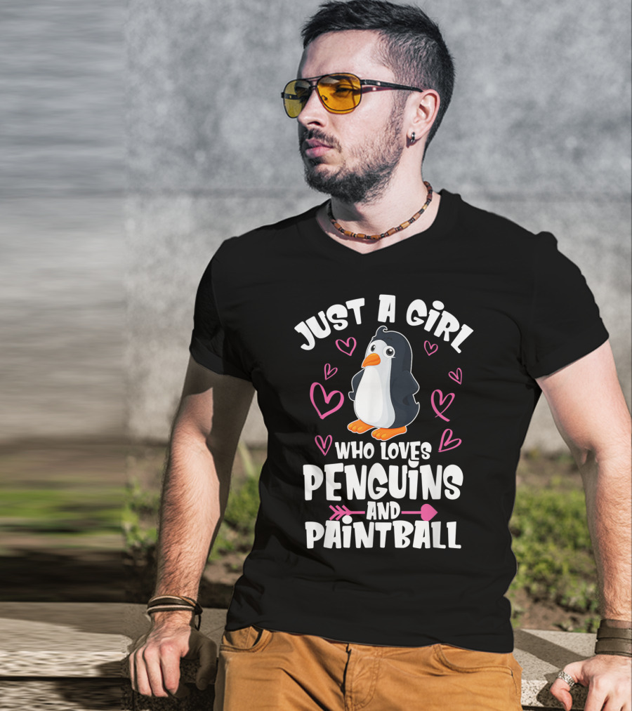 Just A Girl Who Loves Penguins And Paintball Hearts Arrow T-Shirt