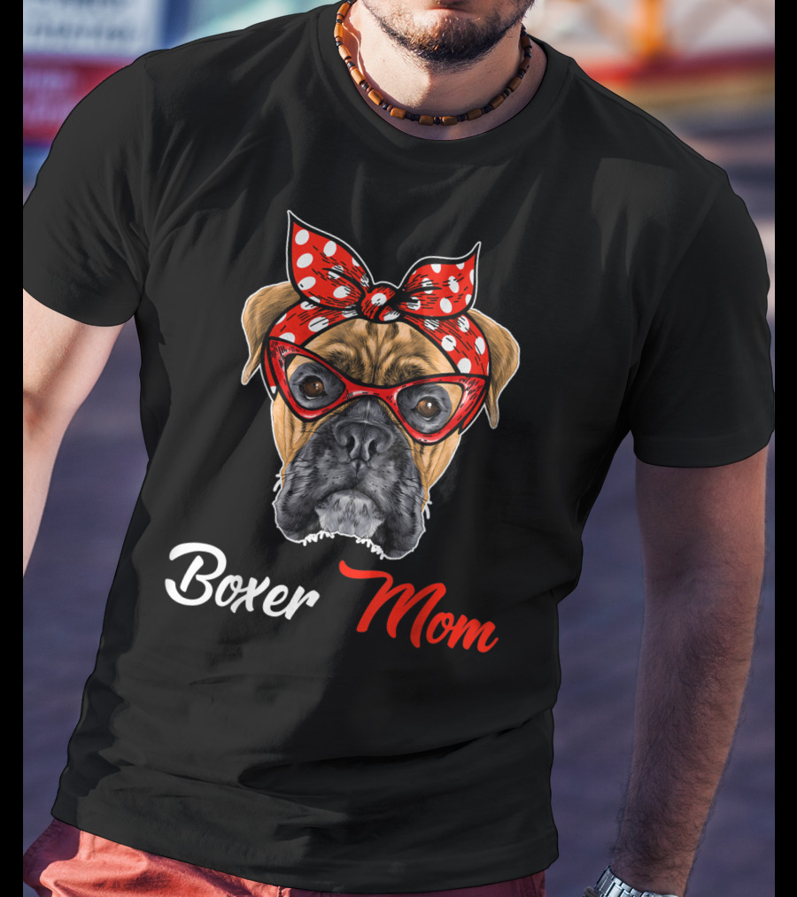 Boxer Mom Bandana Glasses T-Shirt
