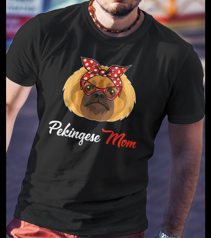 Pekingese Mom With Bandana And Glasses T-Shirt