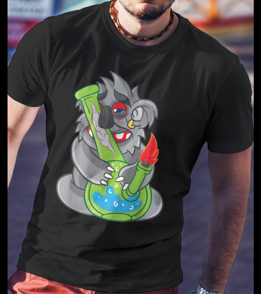 Koala Smoking Weed Cannabis Stoner Marihuana Bong Cartoon T-Shirt
