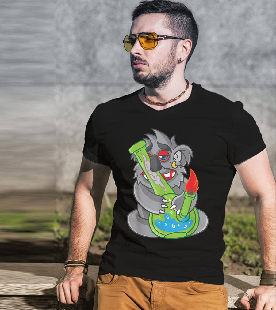 Koala Smoking Weed Cannabis Stoner Marihuana Bong Cartoon T-Shirt