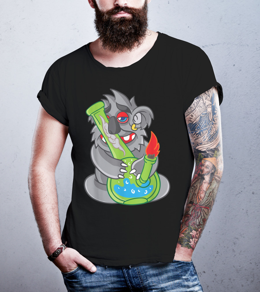 Koala Smoking Weed Cannabis Stoner Marihuana Bong Cartoon T-Shirt
