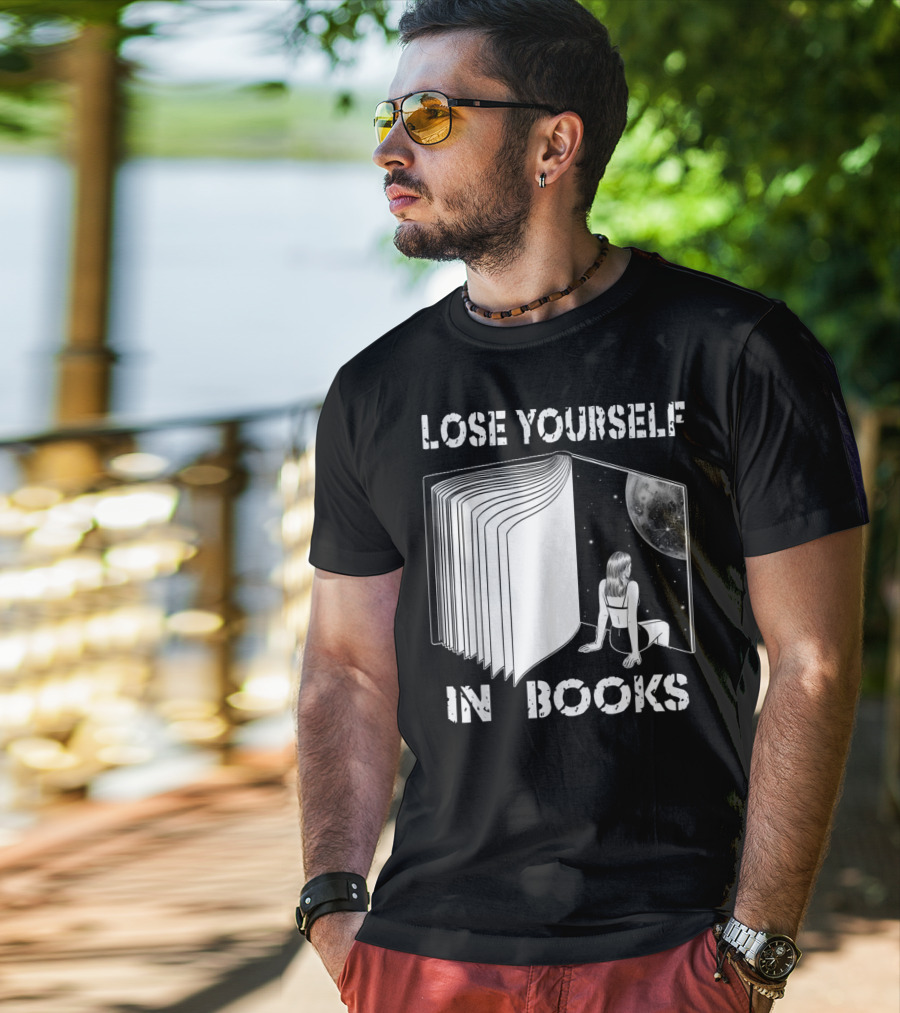 Lose Yourself In Books Reading Galaxy Escape Moon T-Shirt