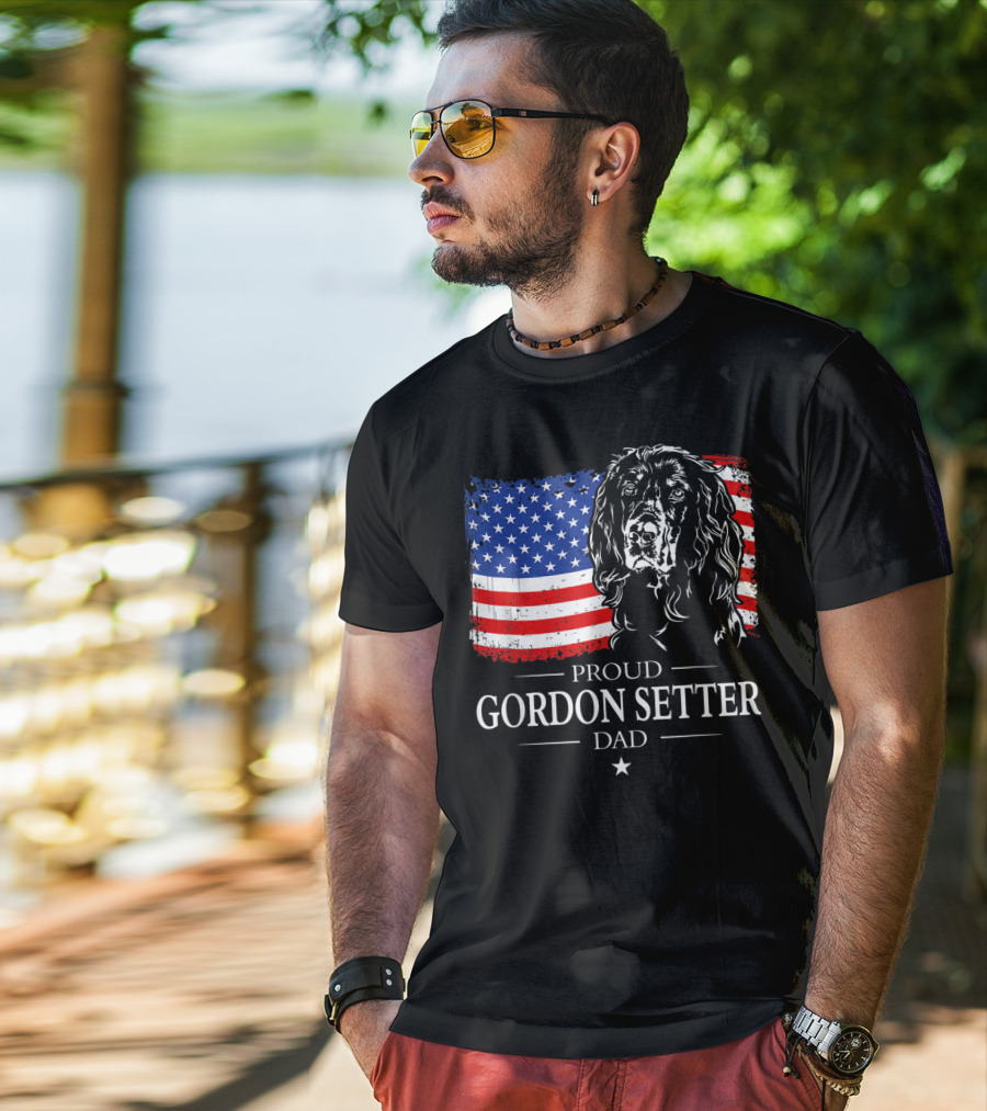 Proud Gordon Setter Dad With American Flag T-Shirt