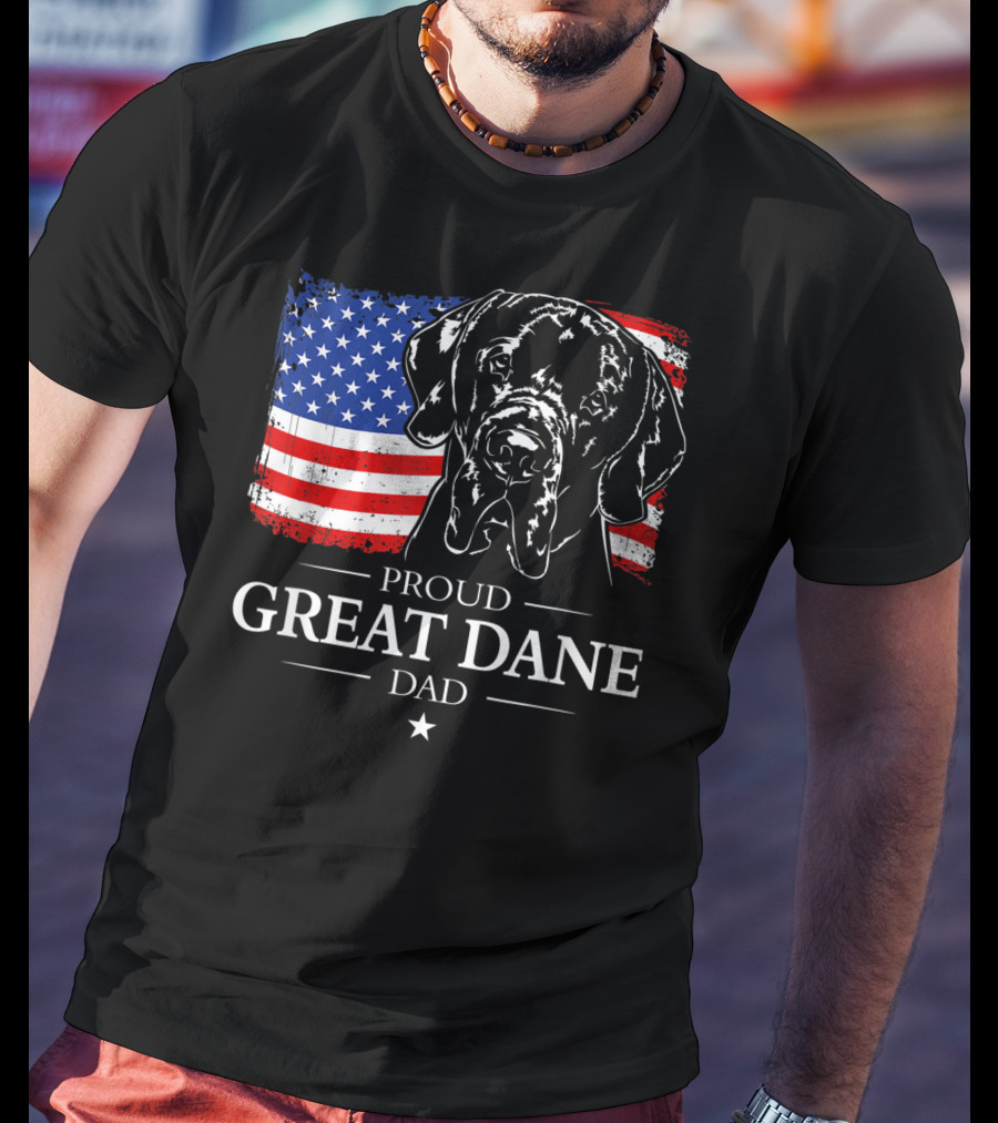 Proud Great Dane Dad With American Flag T-Shirt