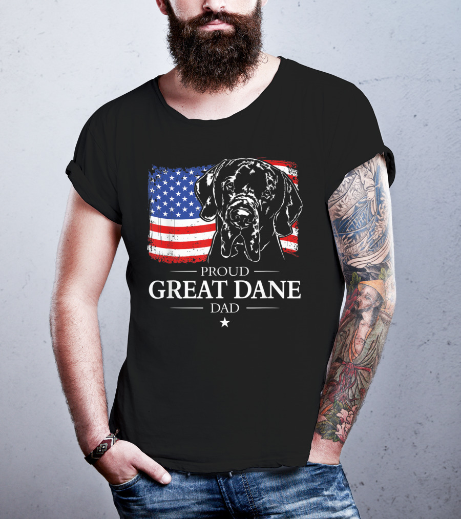 Proud Great Dane Dad With American Flag T-Shirt