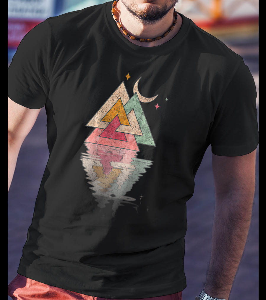 Minimal Mountains Valknut Geometry Moon Reflection T-Shirt