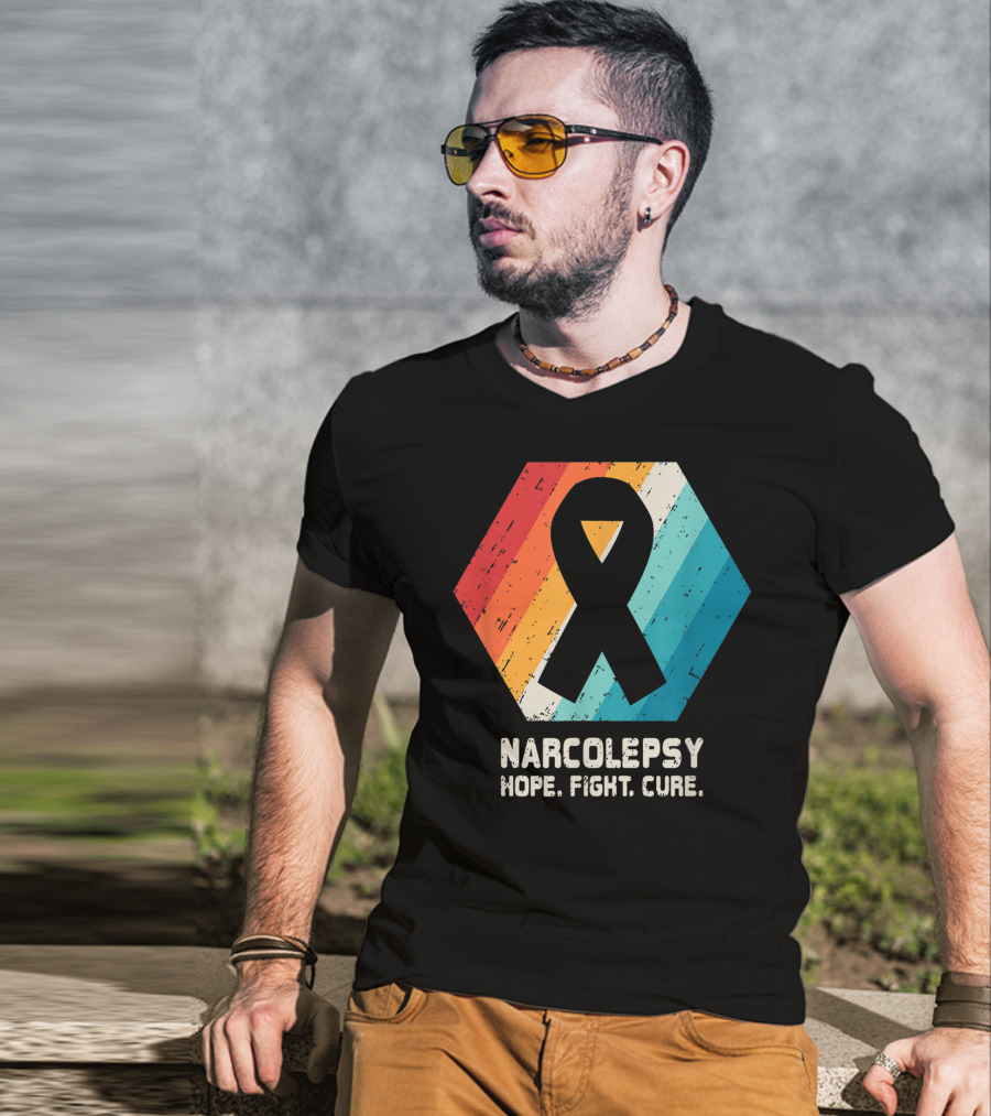 Narcolepsy Hope Fight Cure Ribbon Retro Awareness T-Shirt