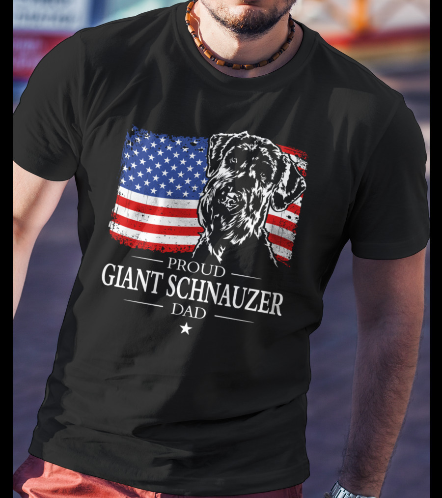 Proud Giant Schnauzer Dad American Flag T-Shirt