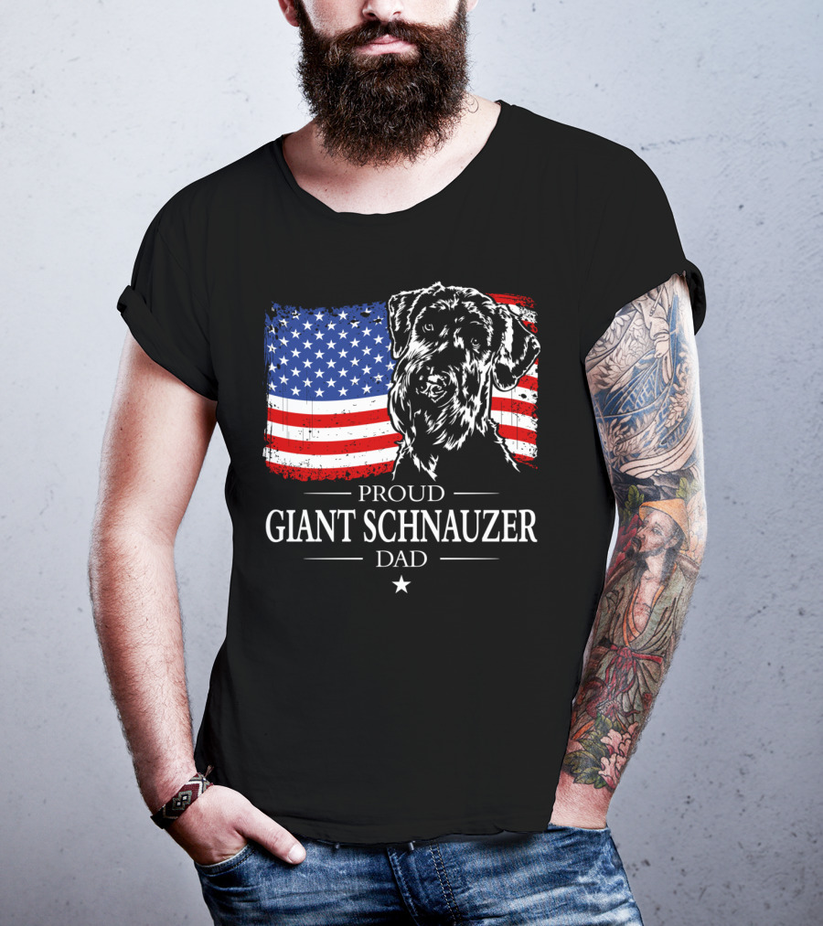 Proud Giant Schnauzer Dad American Flag T-Shirt