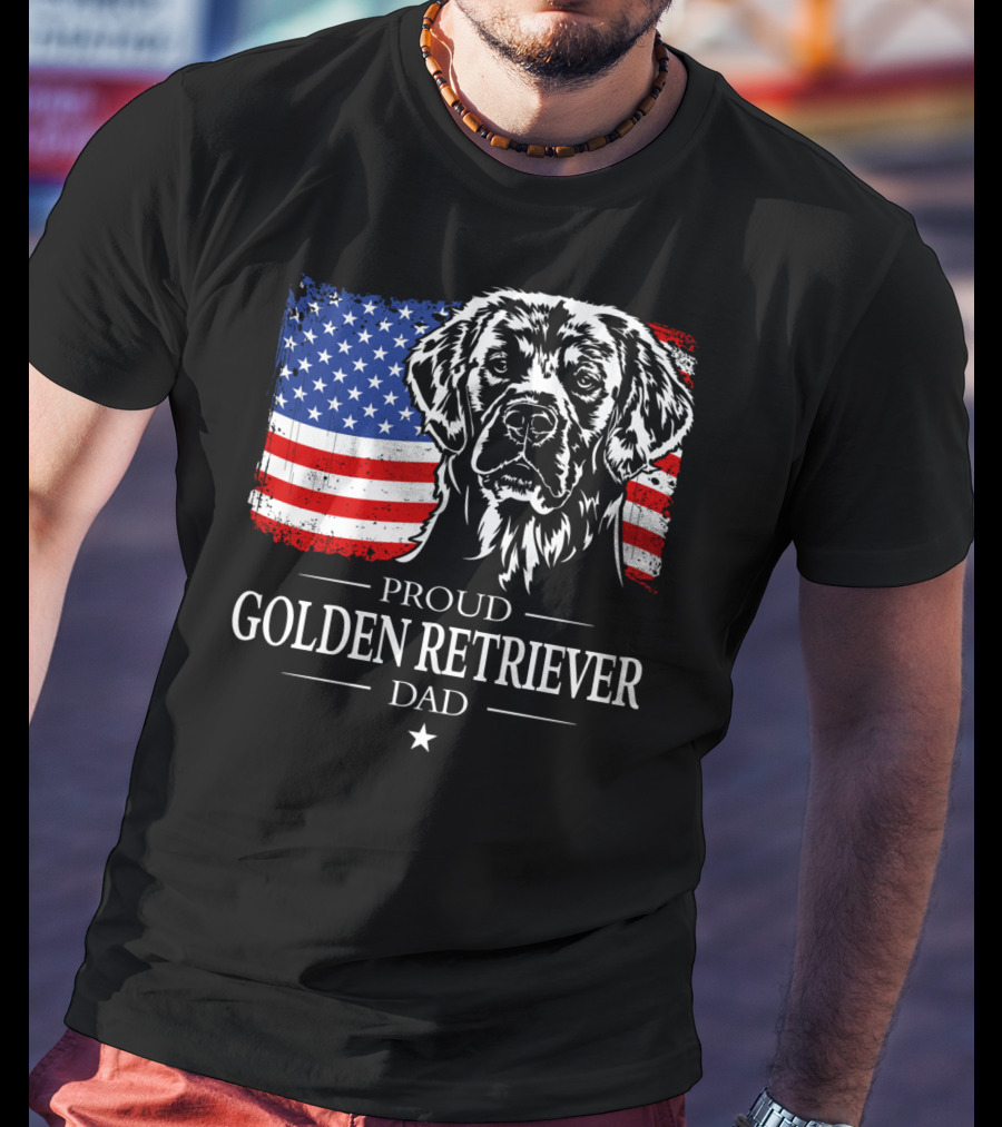 Proud Golden Retriever Dad American Flag Patriotic Canine T-Shirt