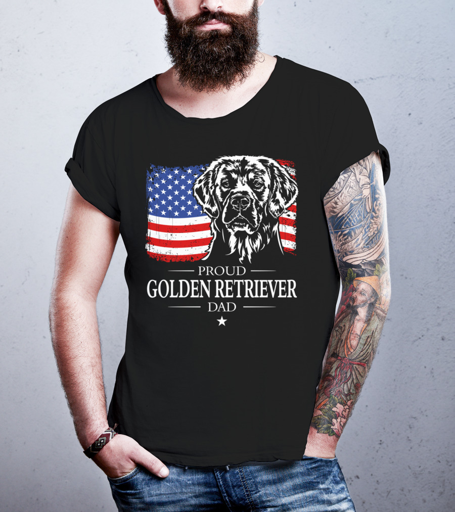 Proud Golden Retriever Dad American Flag Patriotic Canine T-Shirt