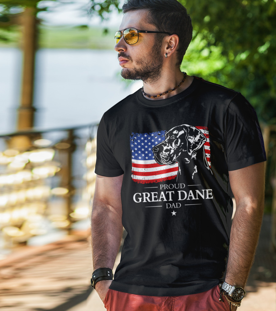 Proud Great Dane Dad American Flag Patriotic T-Shirt