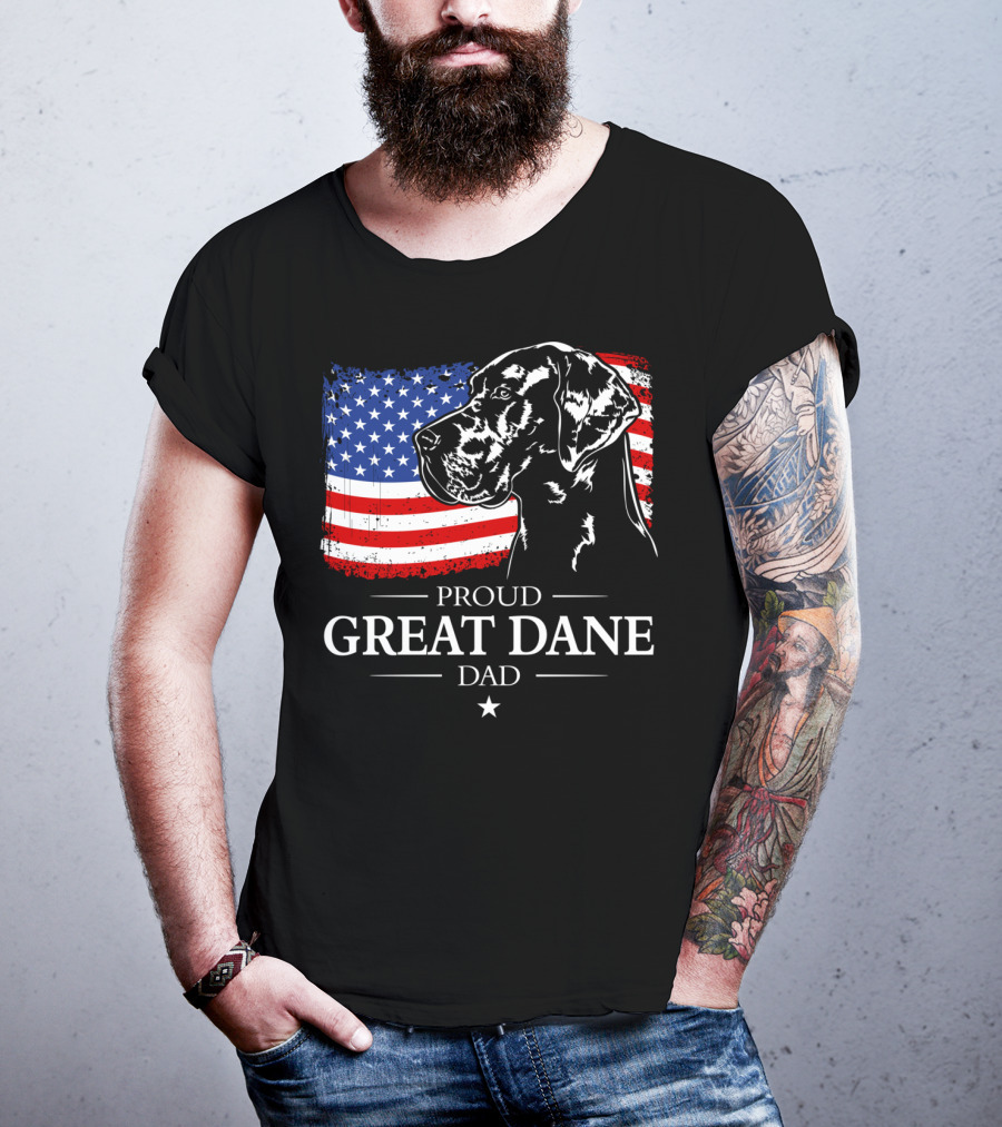 Proud Great Dane Dad American Flag Patriotic T-Shirt