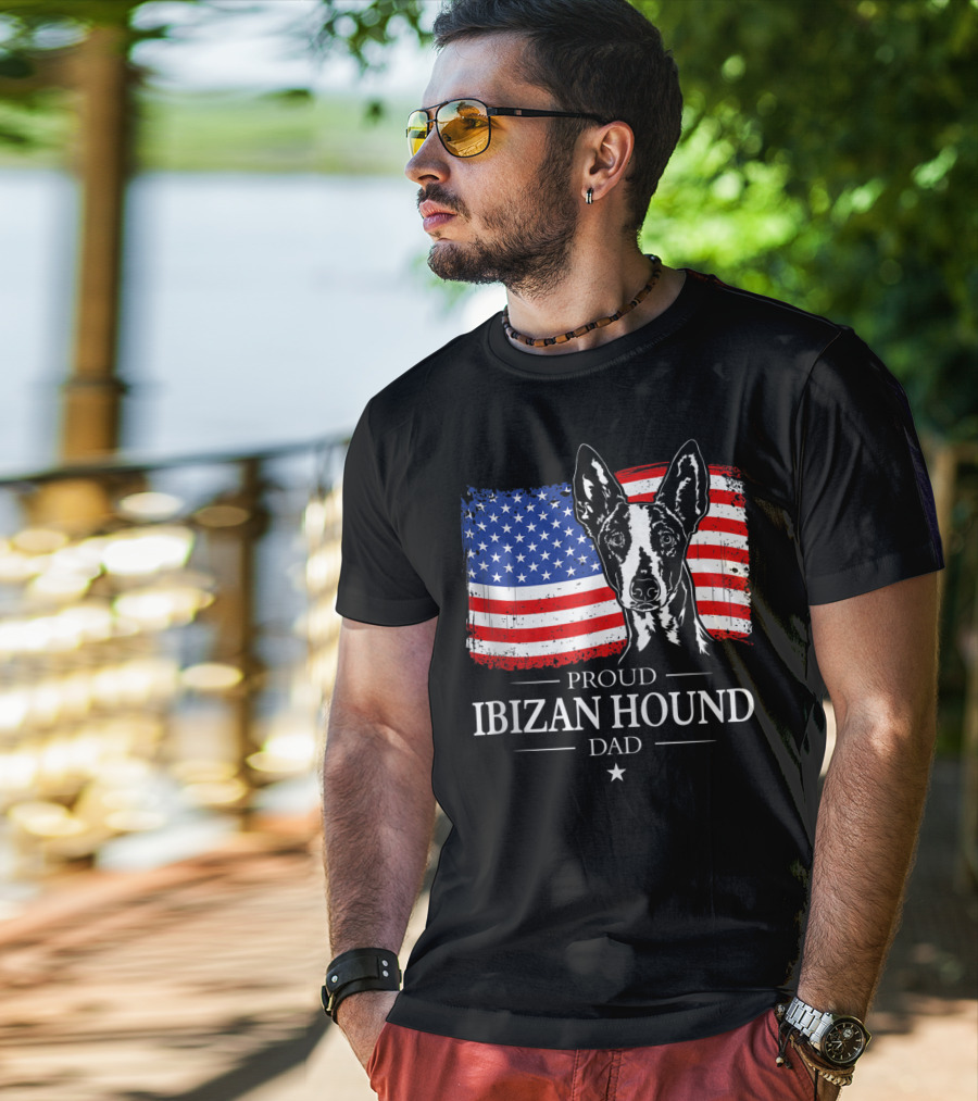 Proud Ibizan Hound Dad American Flag T-Shirt