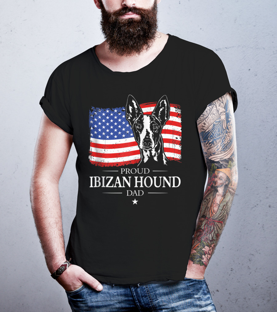 Proud Ibizan Hound Dad American Flag T-Shirt