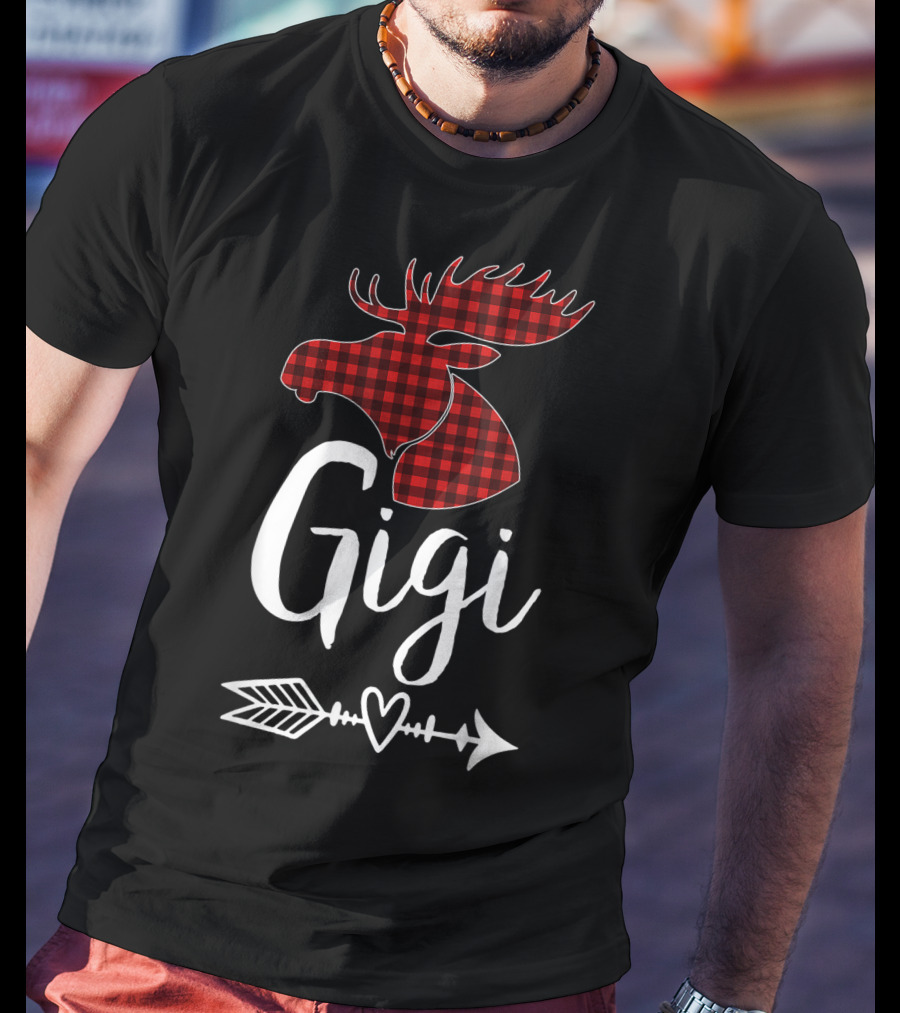 Gigi Red Plaid Moose Arrow Heart T-Shirt