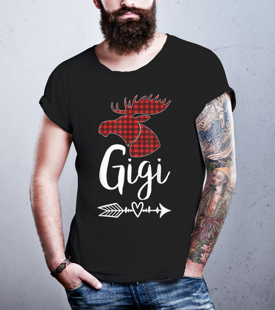 Gigi Red Plaid Moose Arrow Heart T-Shirt