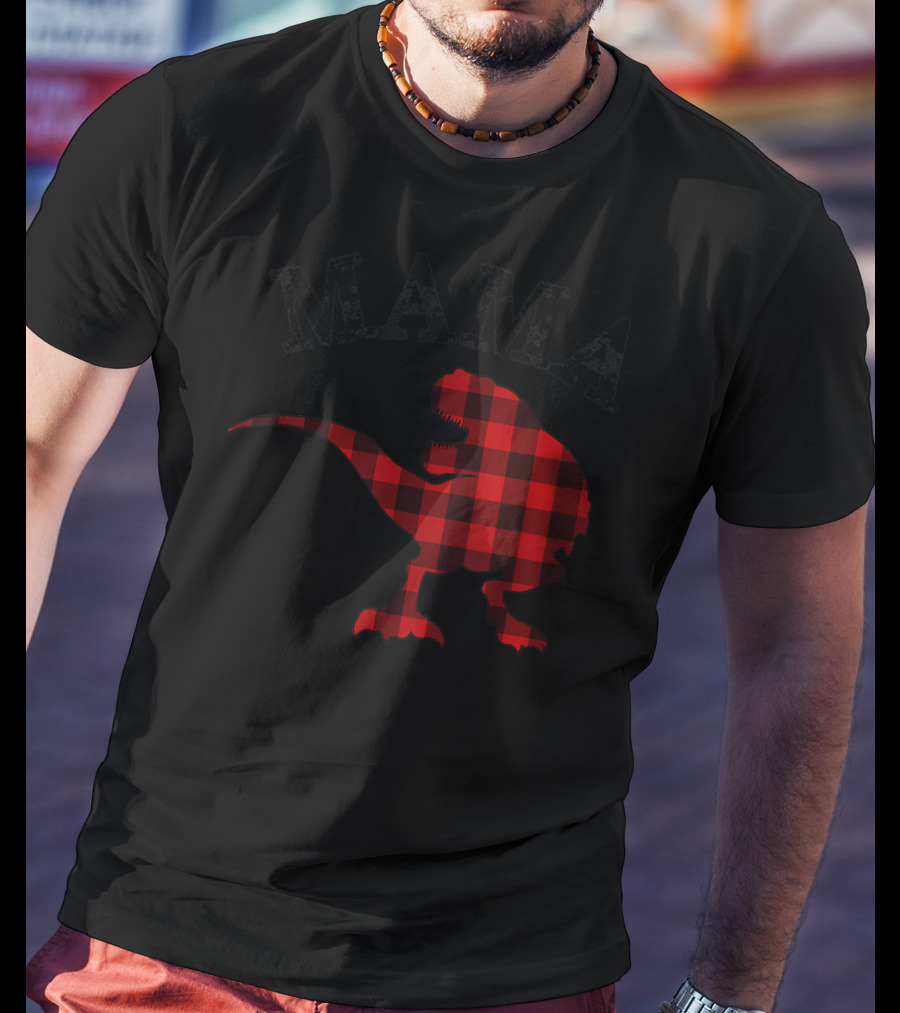 Mama Red Plaid Dinosaur T-Shirt