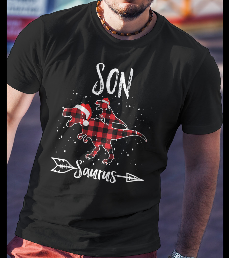 Son Saurus Red Plaid Santa Dinosaur T-Shirt