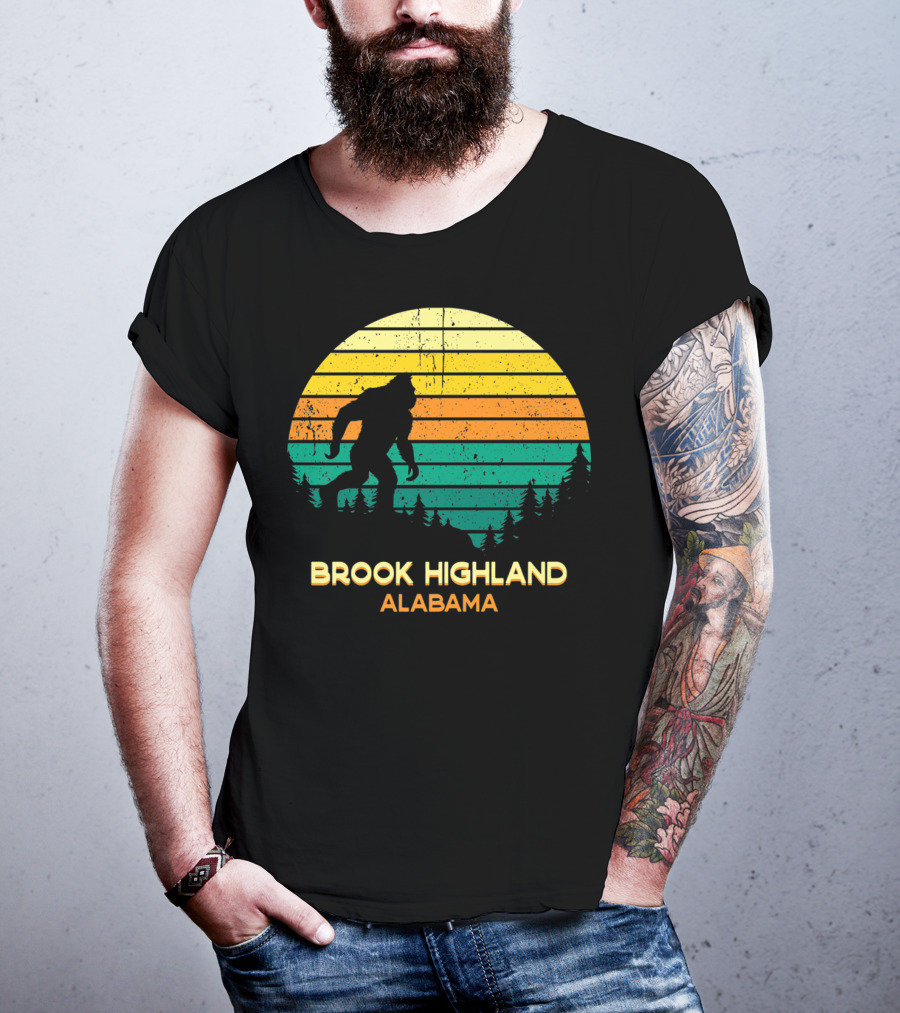 Brook Highland Alabama Retro Bigfoot Sunset T-Shirt