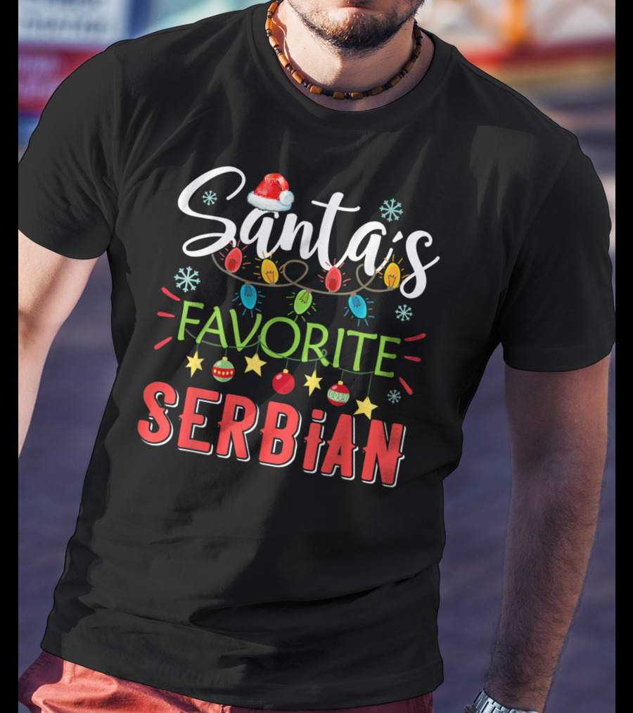 Santa's Favorite Serbian Christmas Lights Santa Hat T-Shirt