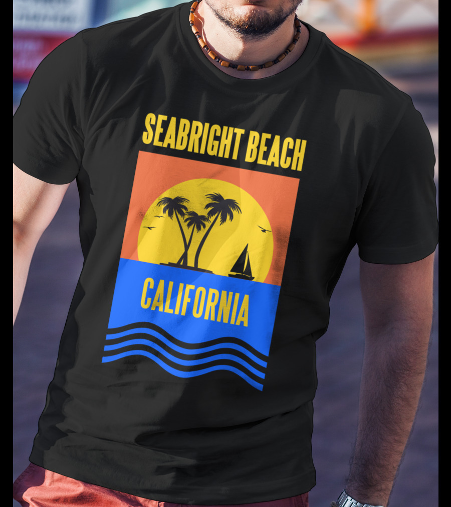Seabright Beach California Sunset Palm Trees Sailboat Vacation T-Shirt
