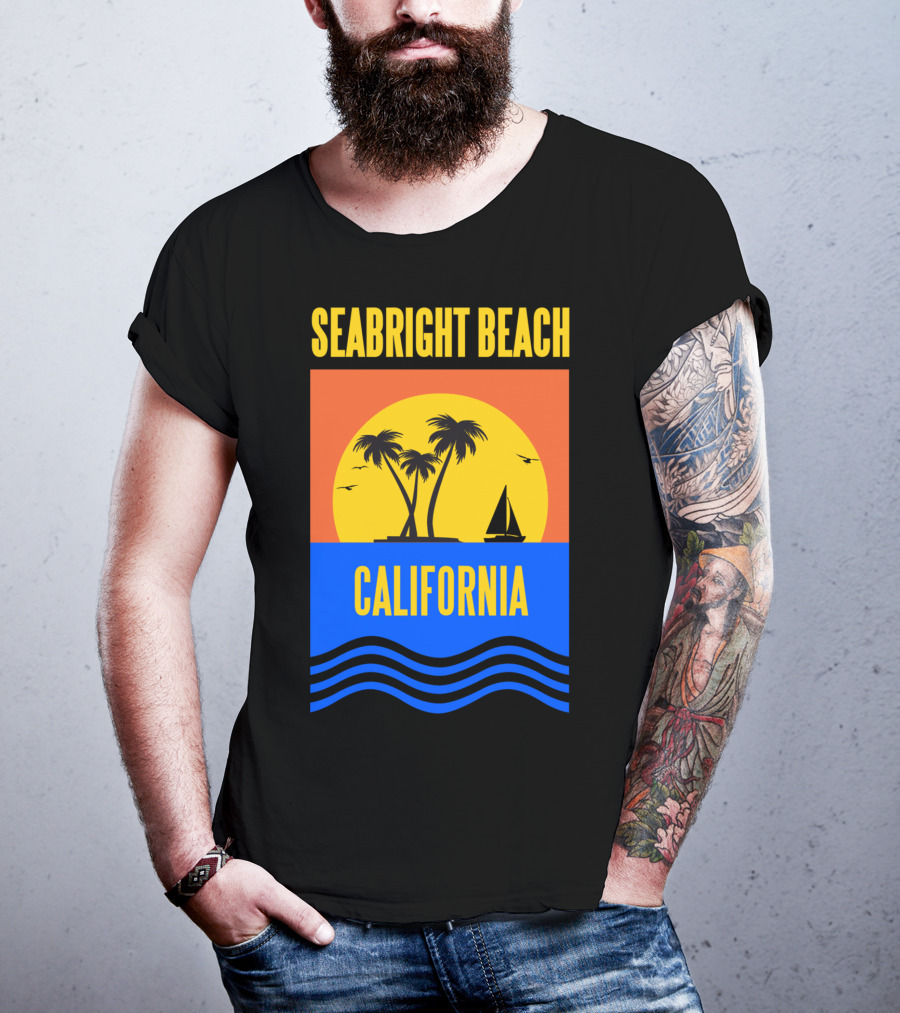 Seabright Beach California Sunset Palm Trees Sailboat Vacation T-Shirt