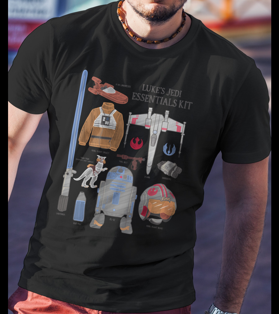 Star Wars Luke's Jedi Essentials Kit Landspeeder Rebel Flight Jacket X-Wing Starfighter Lightsaber Tauntaun Rebel Helmet R2-D2 T-Shirt