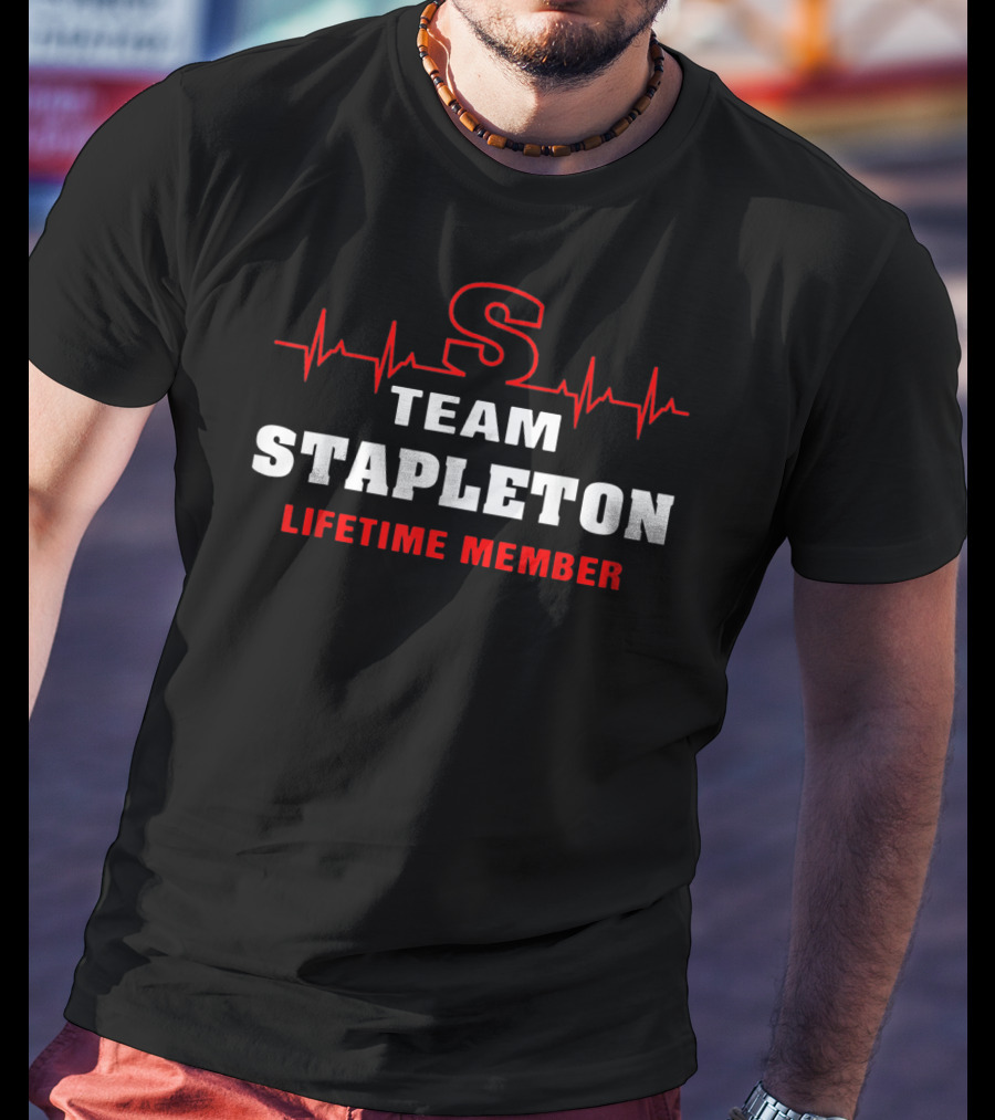 Team Stapleton Lifetime Member Surname Heartbeat Line T-Shirt