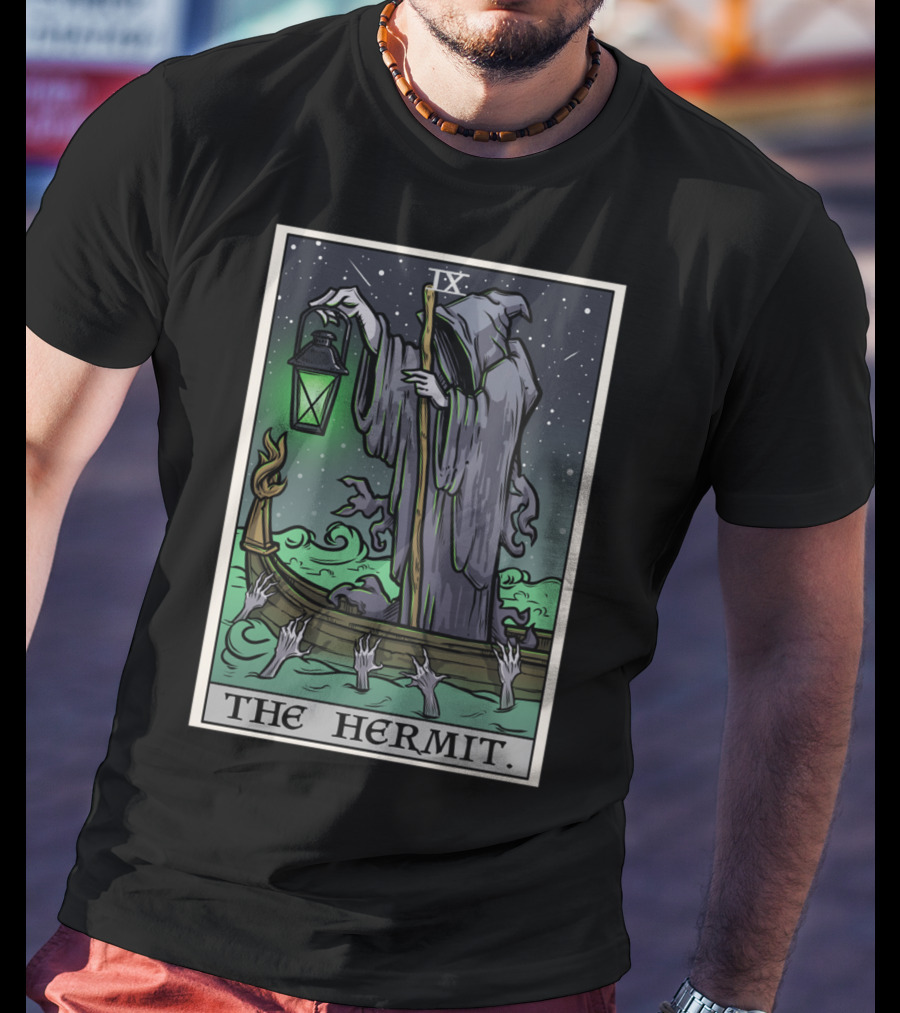 The Hermit Tarot Card IX Gothic Halloween Grim Lantern Boat T-Shirt