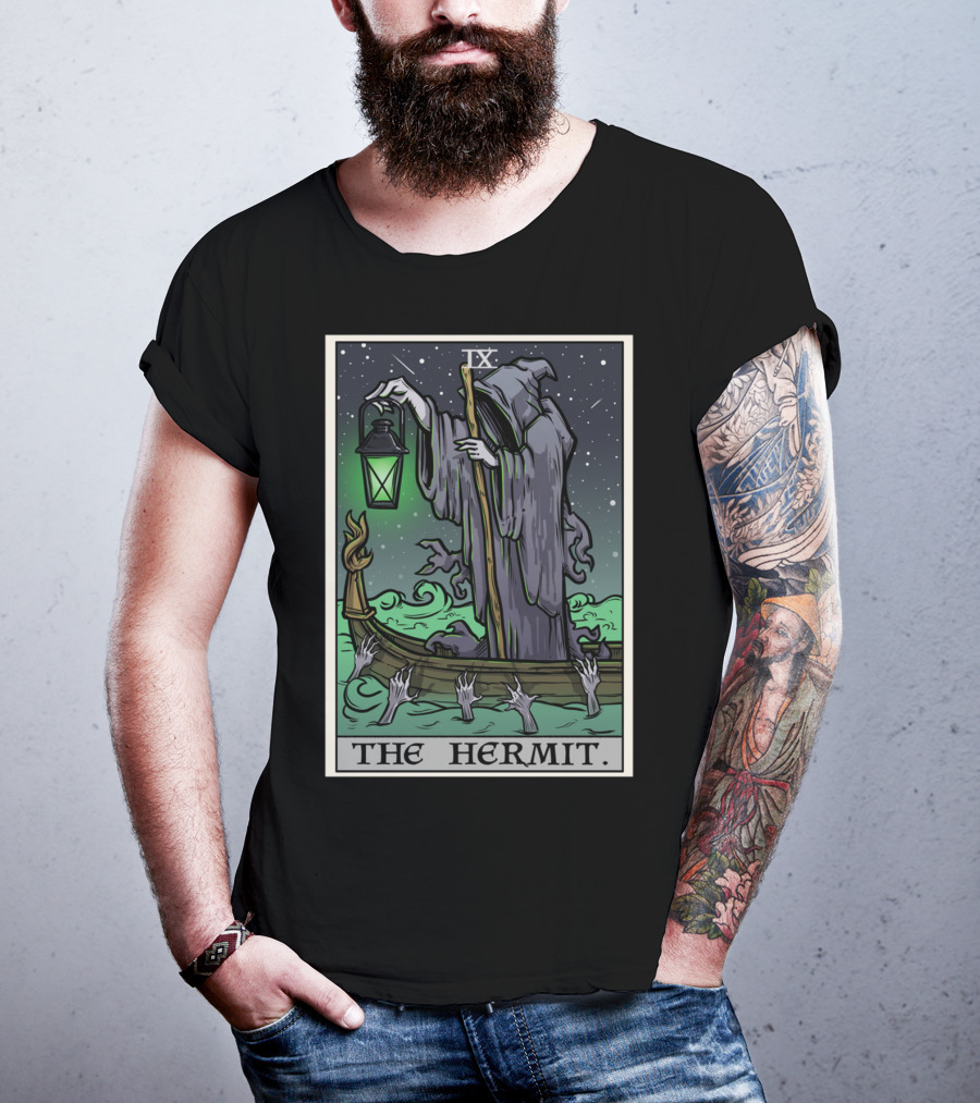 The Hermit Tarot Card IX Gothic Halloween Grim Lantern Boat T-Shirt