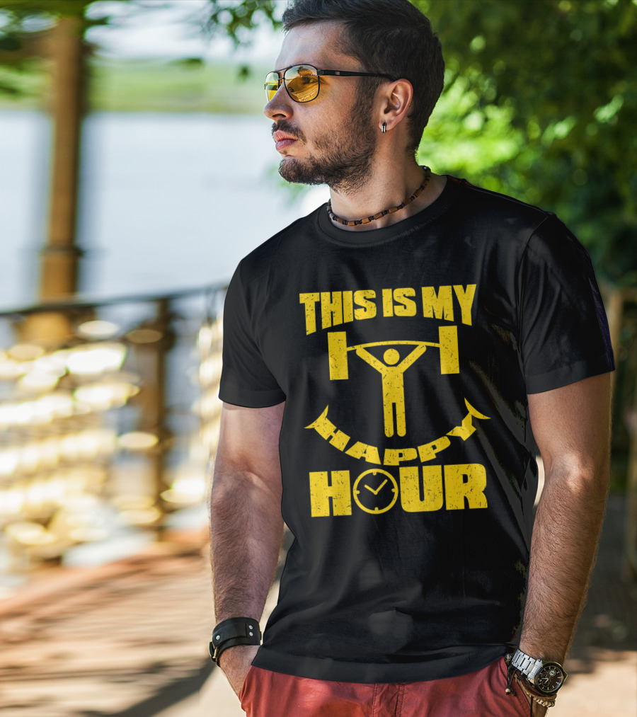 This Is My Happy Hour Weightlifting Workout Clock T-Shirt