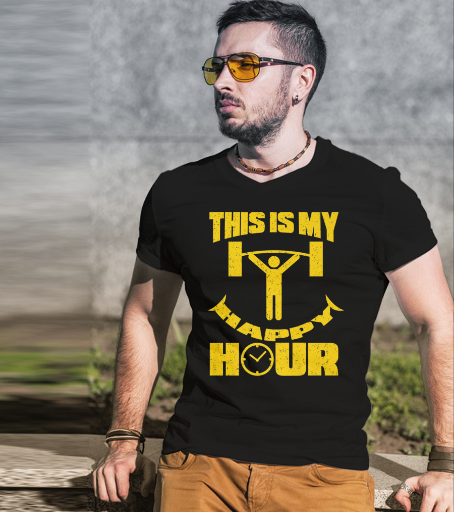 This Is My Happy Hour Weightlifting Workout Clock T-Shirt