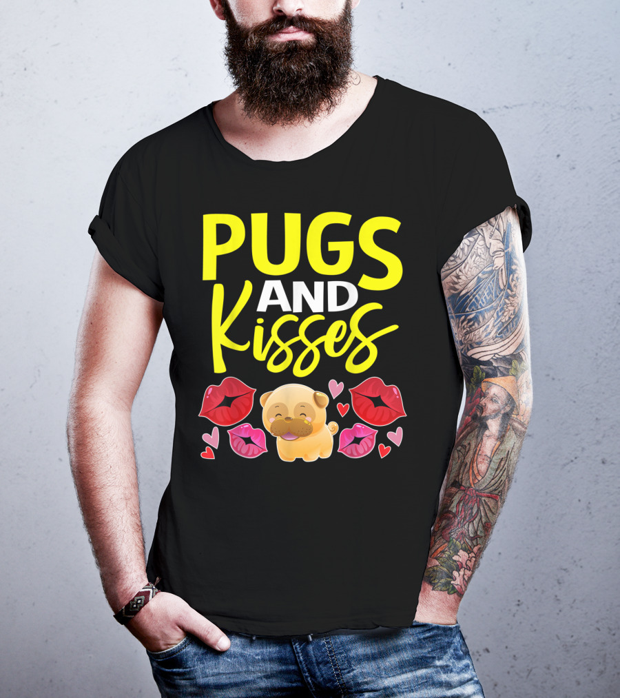 Pugs And Kisses Valentine For Girls Pug Lovers T-Shirt