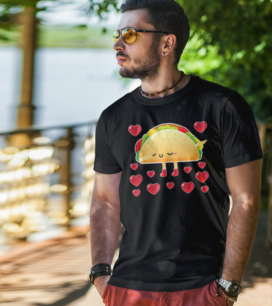 Valentine Hearts Taco Emoji For Girls And Men Taco Lovers T-Shirt