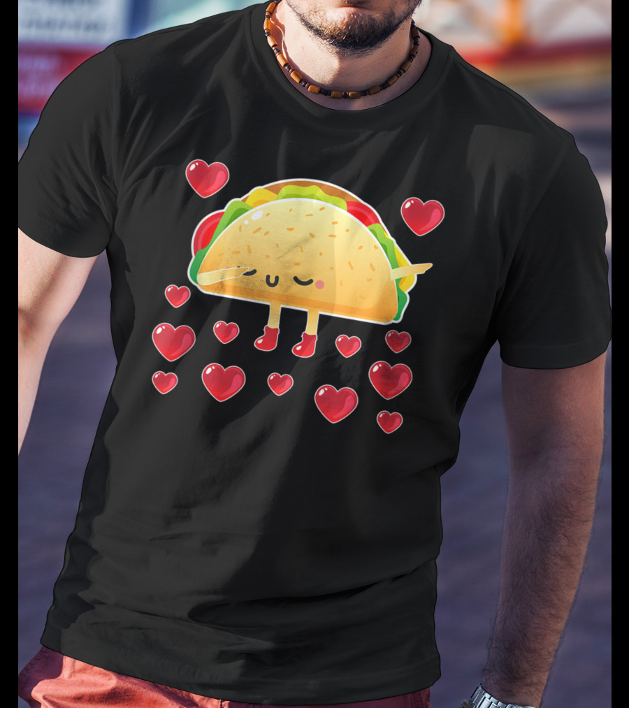 Valentine Hearts Taco Emoji For Girls And Men Taco Lovers T-Shirt