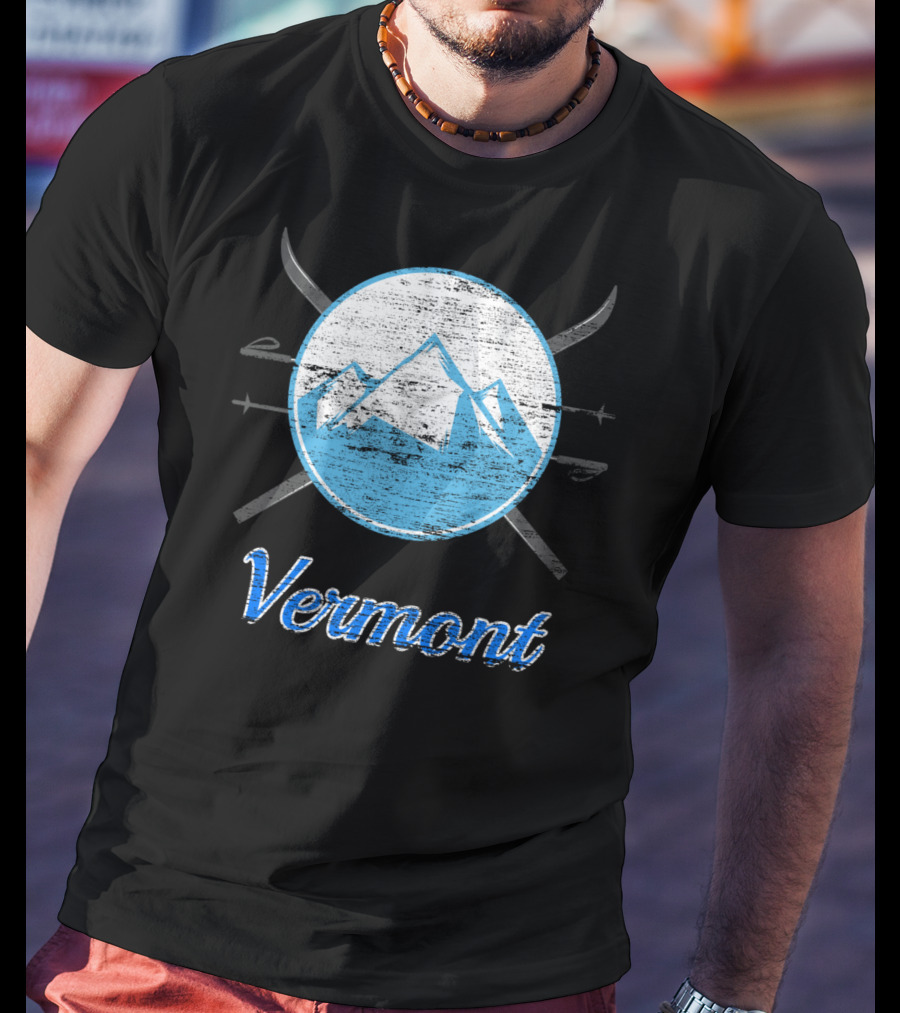 Vermont Blue Mountain Ski Crossed Skis T-Shirt