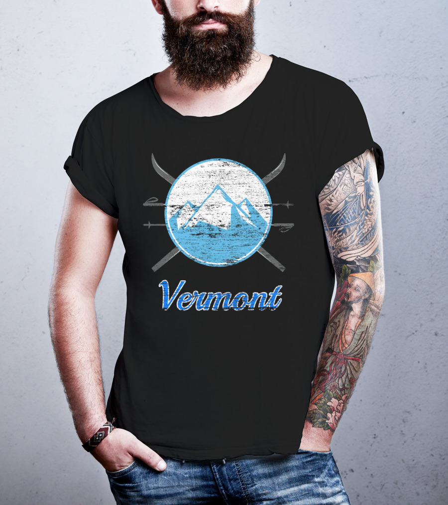 Vermont Blue Mountain Ski Crossed Skis T-Shirt