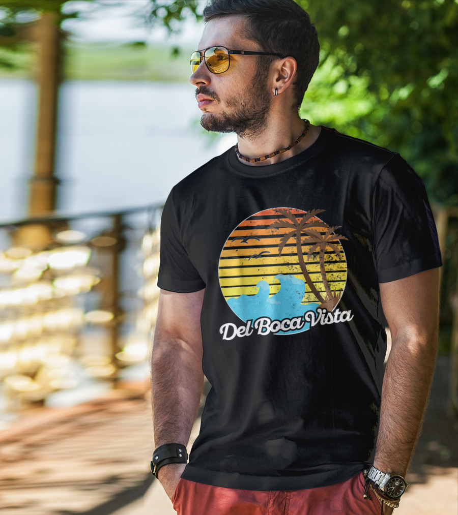 Del Boca Vista Vintage Palm Sunset Waves Florida T-Shirt