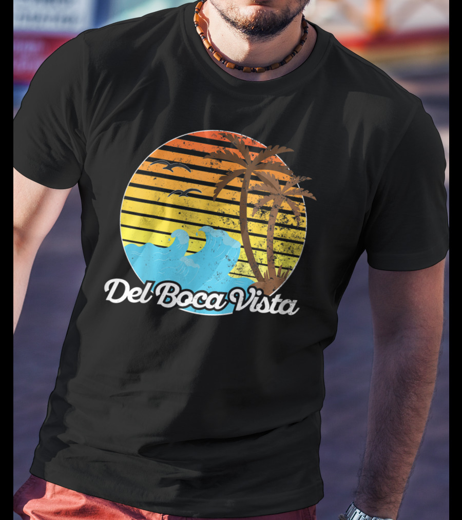 Del Boca Vista Vintage Palm Sunset Waves Florida T-Shirt