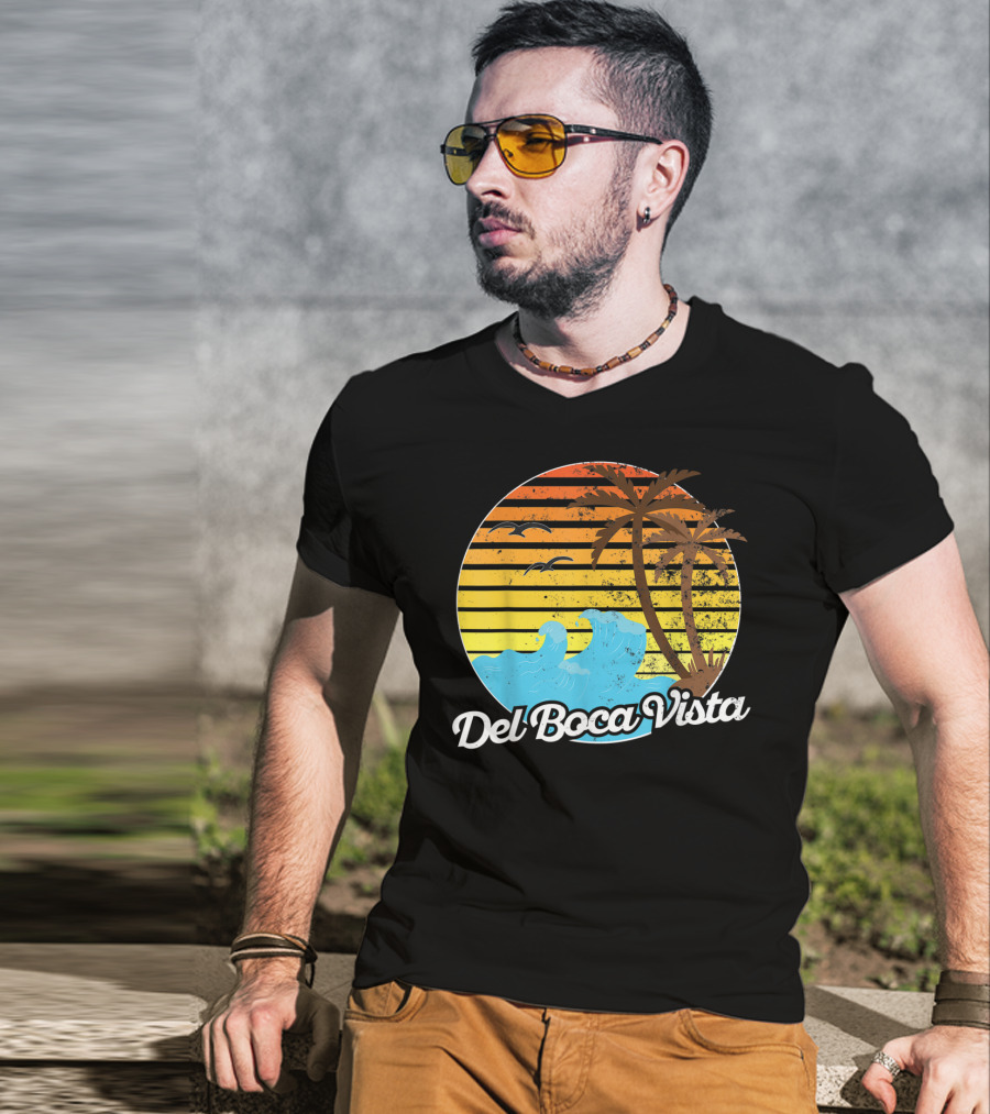 Del Boca Vista Vintage Palm Sunset Waves Florida T-Shirt