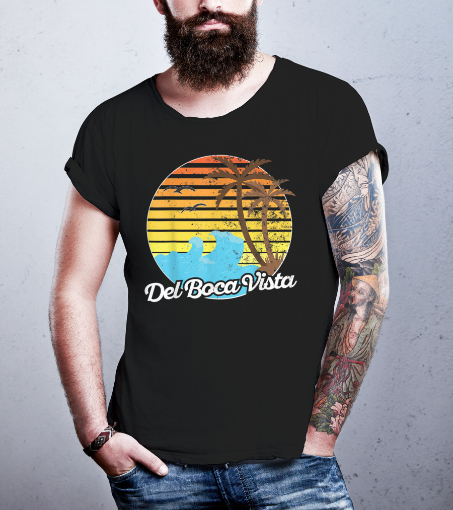 Del Boca Vista Vintage Palm Sunset Waves Florida T-Shirt